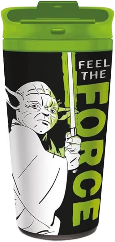 Golden Discs Posters & Merchandise Star Wars (Yoda Feel The Force Design) 16oz Metal Insulated Travel Coffee Cup [Travel Mug]