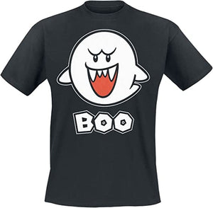Golden Discs T-Shirts Super Mario Nintendo Boo, Black - Small [T-Shirts]