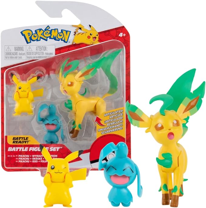 PokΓ©mon Battle Figure Set Features Pikachu, Wynaut Leafeon