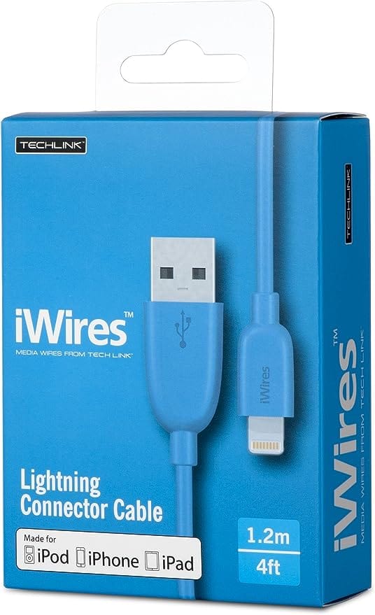 Golden Discs Accessories Techlink iWires 528782 USB 2.0 Plug to Lightning Plug Cable - Blue [Accessories]