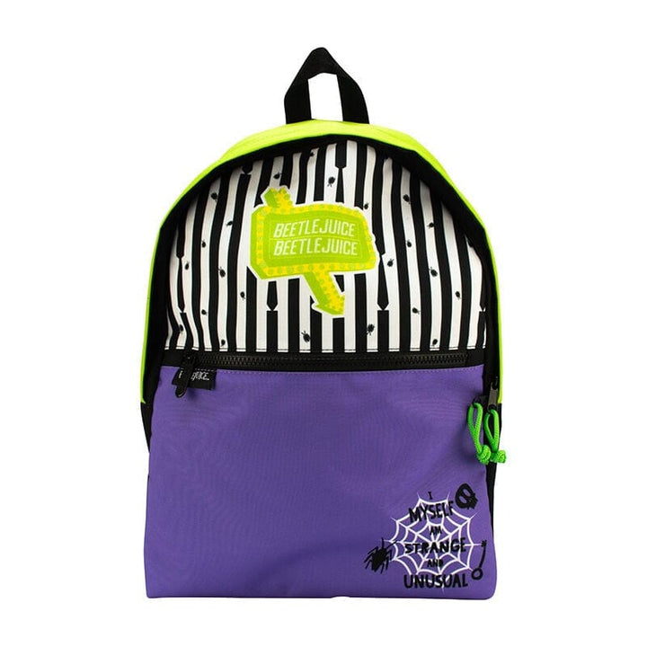 beetlejuice strange and unusual mini backpack EXCLUSIVE DROP: Loungefly Tombstone Glow This bag features the Deetz home on the front Her Universe Beetlejuice Lydia Mini