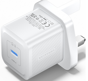 Vention 1-Port USB-C GaN Charger (20W) UK-Plug White [Accessories]