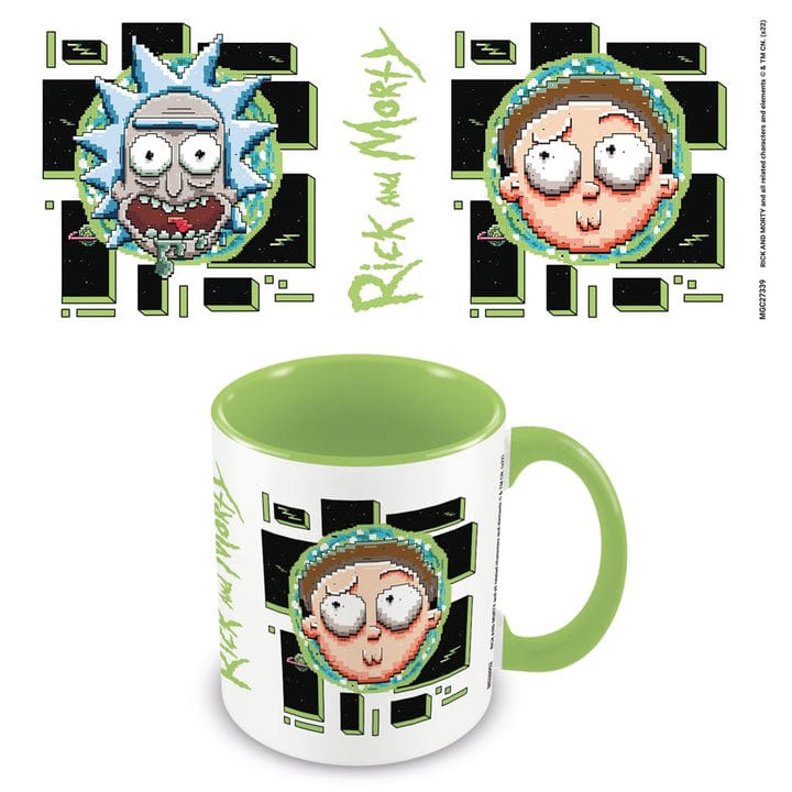 Golden Discs Posters & Merchandise Rick And Morty (Pixel Breakout) Green Coloured Inner Mug [Mug]