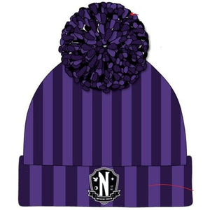 Wednesday Pom-Pom Beanie Nevermore Logo [Hat]