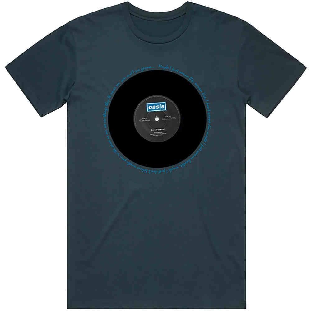 Golden Discs T-Shirts Oasis; Live Forever Single Blue - Medium [T-Shirts]