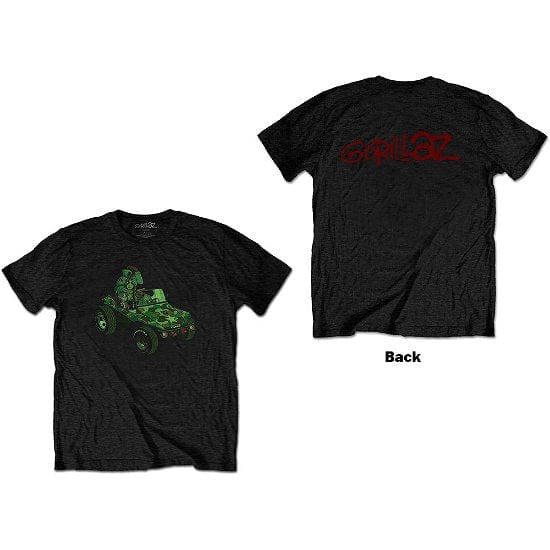 Golden Discs T-Shirts Gorillaz: Group Green Jeep (Back Print) - Small [T-Shirts]
