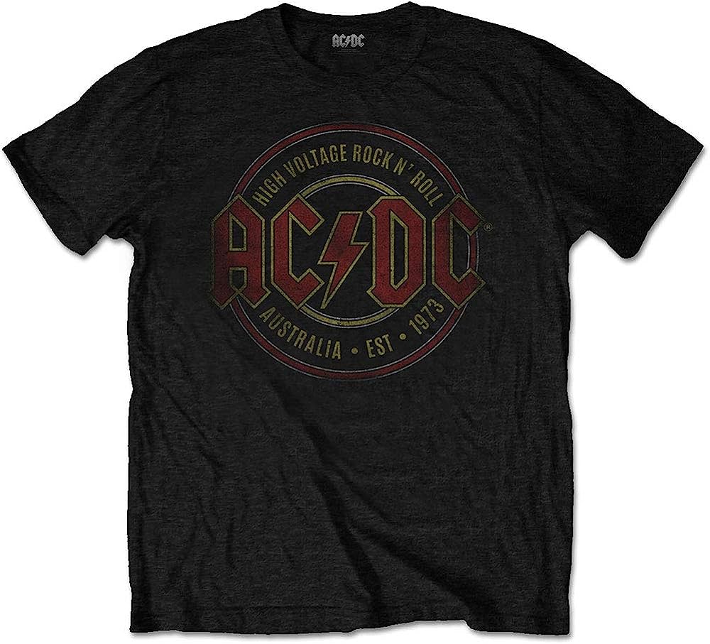 Golden Discs T-Shirts AC/DC: Est 1973 Distressed Band Logo High Voltage - Black - Medium [T-Shirts]