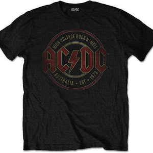Golden Discs T-Shirts AC/DC: Est 1973 Distressed Band Logo High Voltage - Black - XL [T-Shirts]