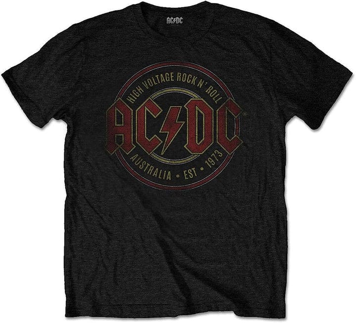 Golden Discs T-Shirts AC/DC: Est 1973 Distressed Band Logo High Voltage - Black - Small [T-Shirts]