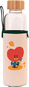 BT21 RJ Official Glass Water Bottle - 500ml/17oz Insulated, BPA Free With Neoprene Sleeve