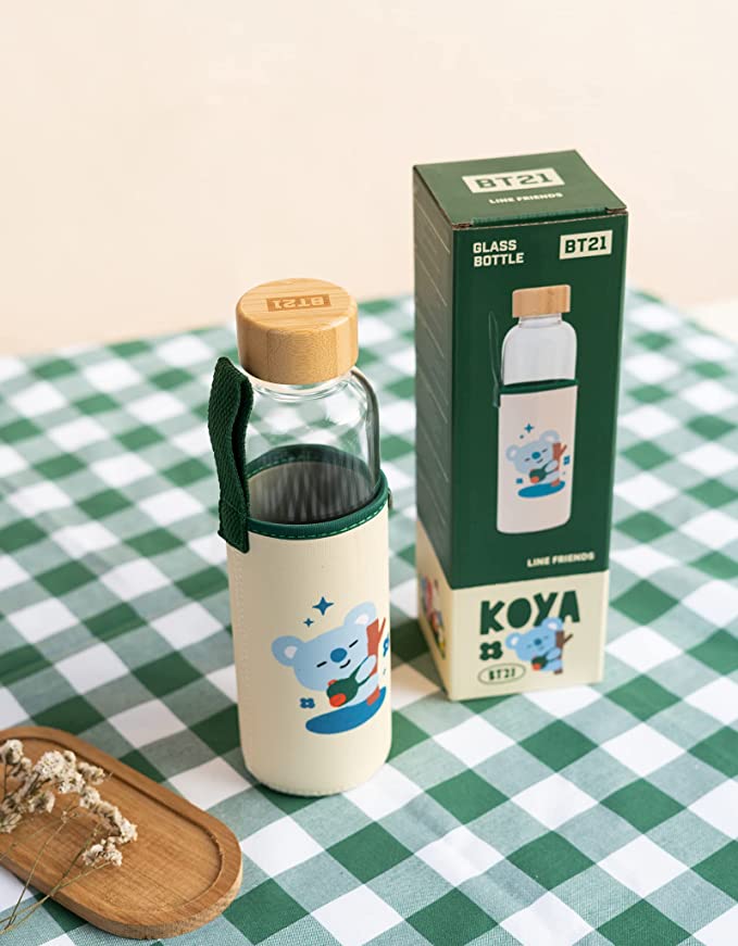 Golden Discs Posters & Merchandise BT21 Official Merchandise Koya Glass Water Bottle - 500ml / 17oz - Glass Bottle [Bottle]