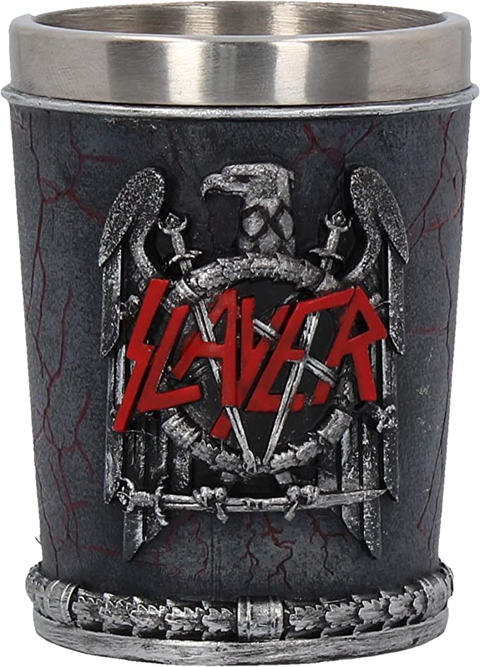 Golden Discs Posters & Merchandise Slayer Shot Glass 7cm Black, Resin w/Stainless Steel Insert, Grey [Cup]