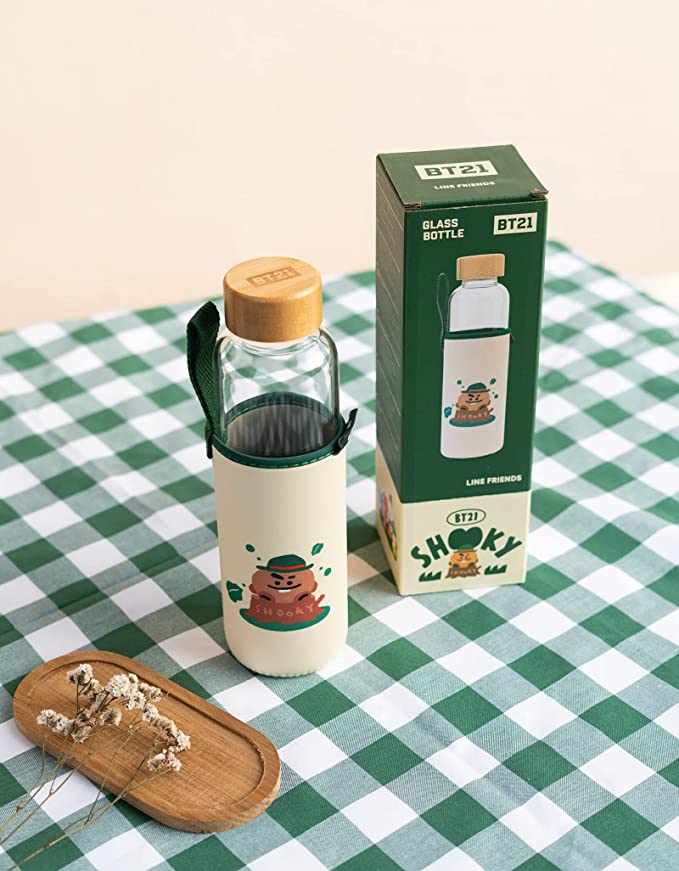 Golden Discs Posters & Merchandise BT21 Official Merchandise Shooky Glass Water Bottle, 500 ml / 17oz [Bottle]