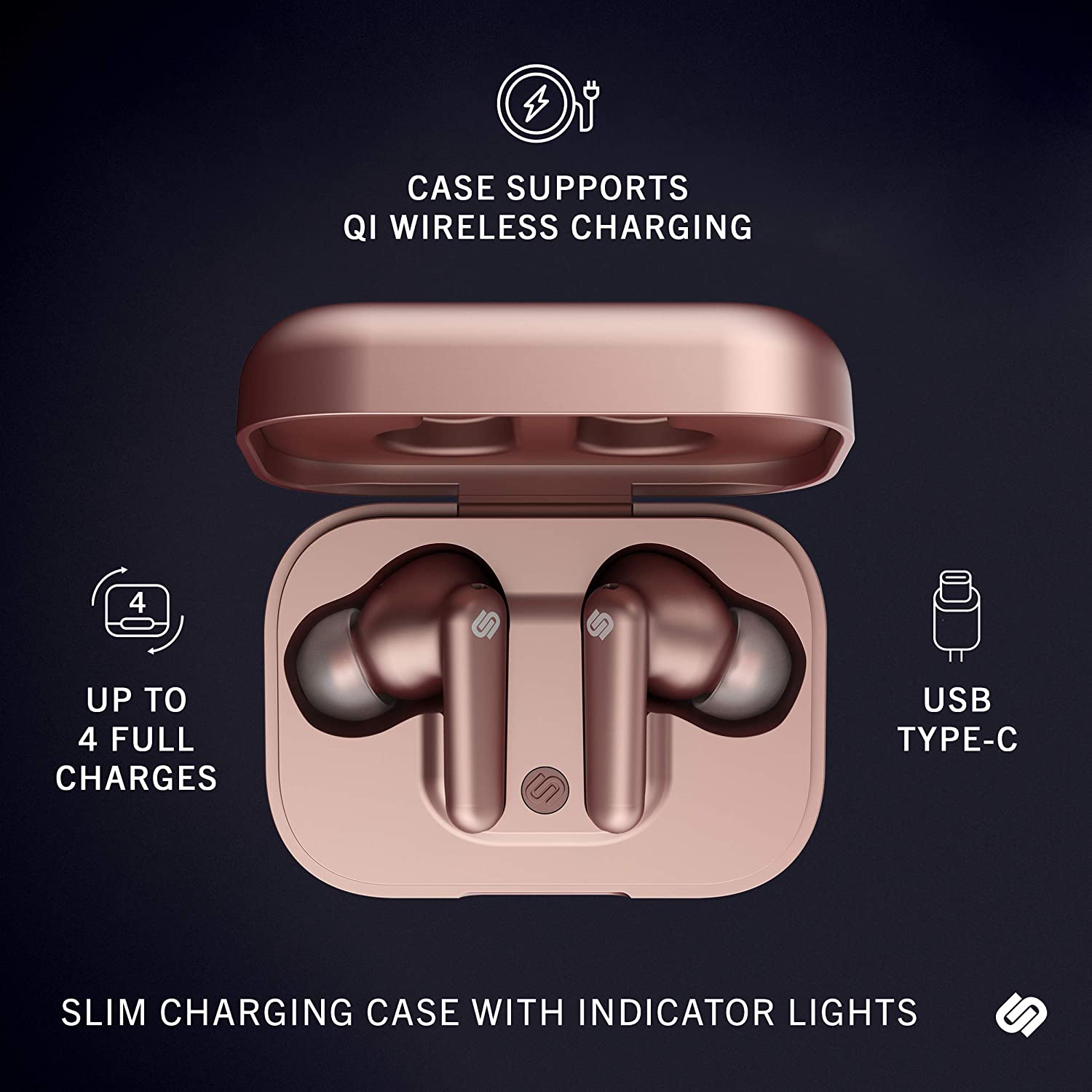 Wireless bluetooth earbuds with led battery display and qi wireless charging case hot sale