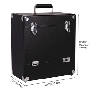 Golden Discs Accessories Retro Musique 12" Vinyl Record LP Storage Case Box with Unique Folding Front Flap for Better Access to your LPs - Turquoise (Black)