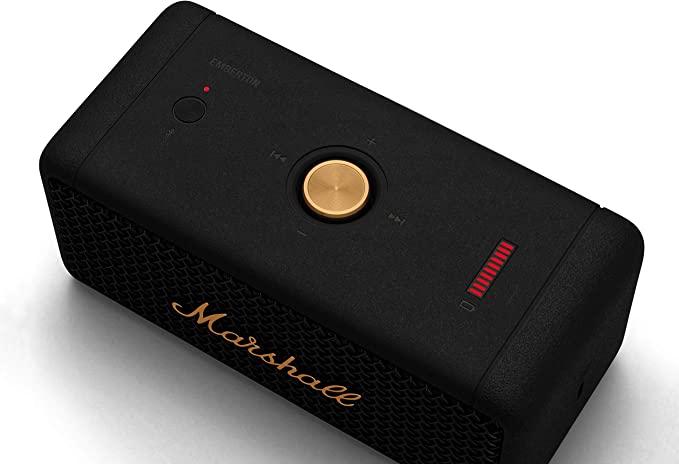 Golden Discs Tech & Turntables Marshall Emberton Portable Bluetooth Speaker, Wireless & Water Resistant - Black & Brass [Tech & Turntables]