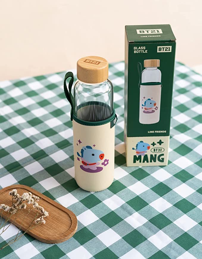 Golden Discs Posters & Merchandise BT21 Official Merchandise Mang Glass Water Bottle - 500ml / 17oz - Glass [Bottle]