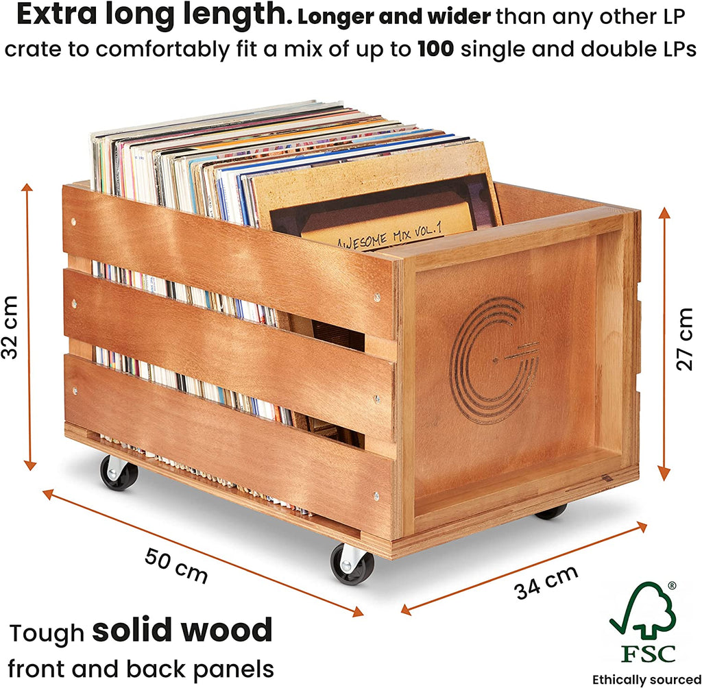 Golden Discs Accessories Legend Vinyl Wooden Vinyl Record Storage Crate on Wheels [Accessories]