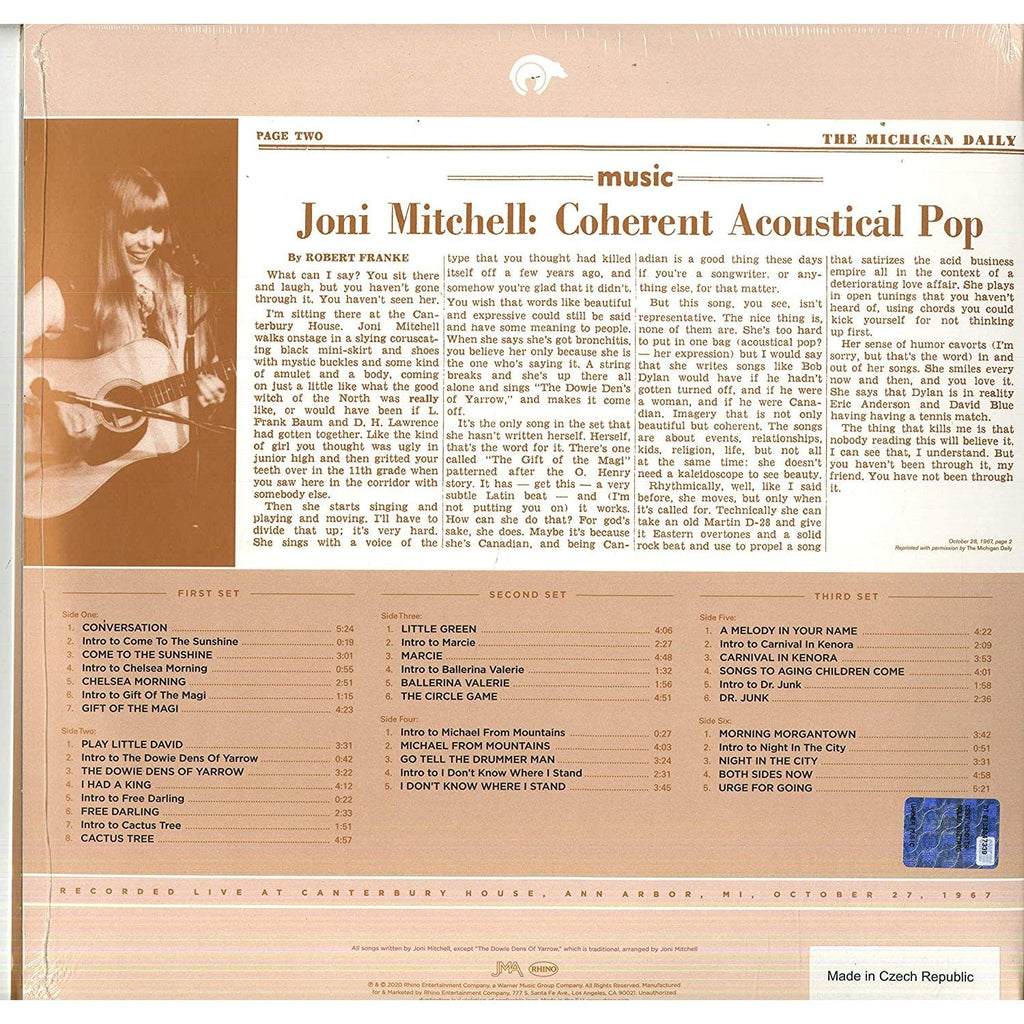 Golden Discs VINYL Live at Canterbury House – 1967 - Joni Mitchell [VINYL]