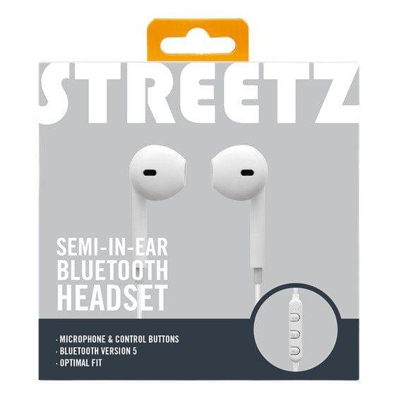 Golden Discs Accessories STREETZ Semi-in-ear BT Earphones with microphone and control buttons, optimal fit, White [Accessories]