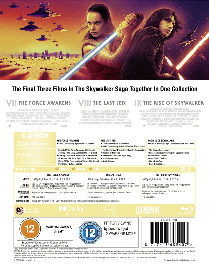 Golden Discs Blu-ray Star Wars Trilogy: Episode VII VIII IX [Blu-ray]